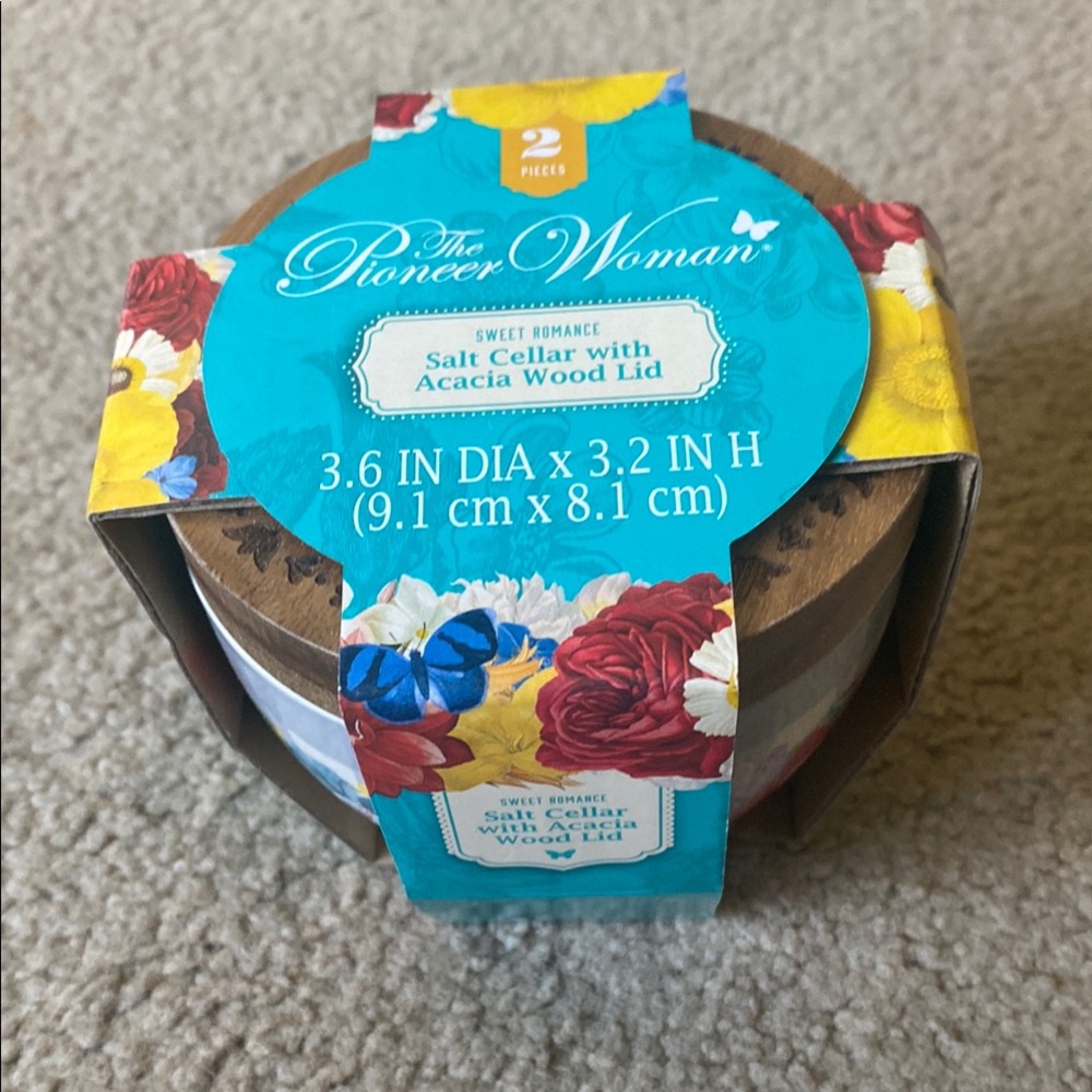 The Pioneer Woman Floral Salt Cellar with Acacia Lid